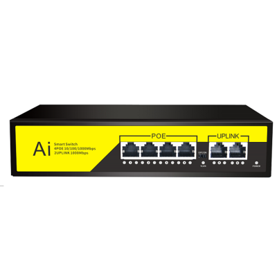 POE комутатор гігабітний Merlion 4 POE 10/100/1000 + 2 RJ45 10/100/1000 вбудований блок живлення 52V 1.25A