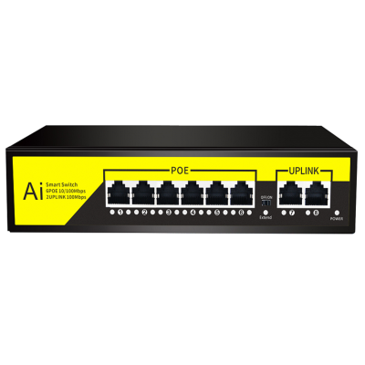 POE комутатор гігабітний Merlion 6 POE 10/100/1000 + 2 RJ45 10/100/1000 вбудований блок живлення 52V 2.3A