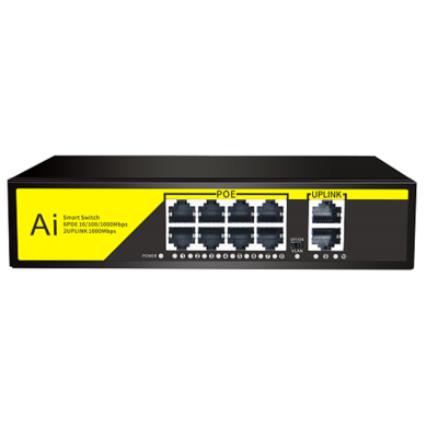 POE комутатор гігабітний Merlion 8 POE 10/100/1000 + 2 RJ45 10/100/1000 вбудований блок живлення 52V 2.3A