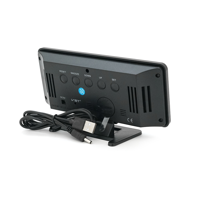 Електронний годинник VST-888Y Дзеркальний дисплей, з датчиком температури та вологості, будильник, живлення від кабелю USB, Blue