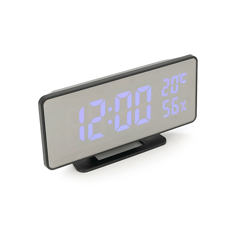 Електронний годинник VST-888Y Дзеркальний дисплей, з датчиком температури та вологості, будильник, живлення від кабелю USB, Blue