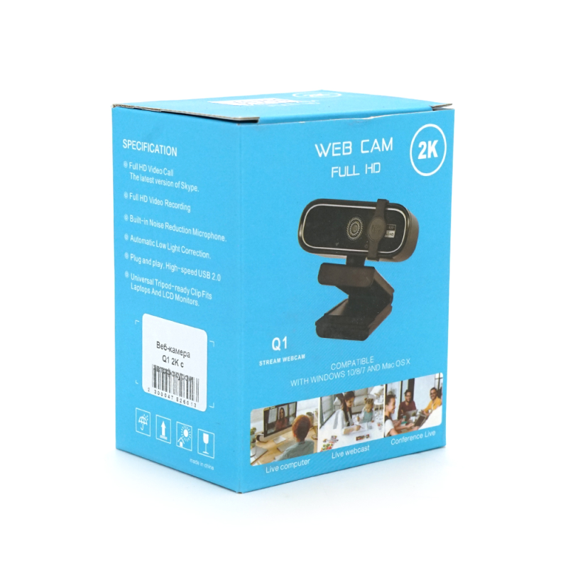 Вебкамера з гарнітурою Q1, 720p, автофокус, пласт. корпус, Black/Silver, Q100
