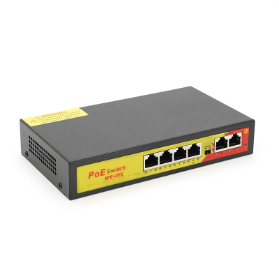 Комутатор POE з 4 портами POE 100Мбіт + 2 порт Ethernet (UP-Link) 100Мбіт, 52V/1.44A, 100/250метрів, корпус - метал, Black, БП вбудований, Q20