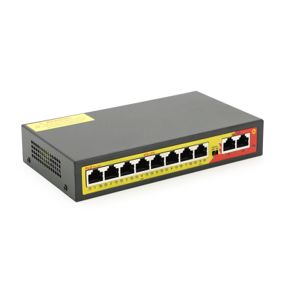 Комутатор POE з 8 портами POE 100Мбіт + 2 порт Ethernet (UP-Link) 100Мбіт, 52V/2.3A, 100/250метрів, корпус - метал, Black, БП вбудований, Q20