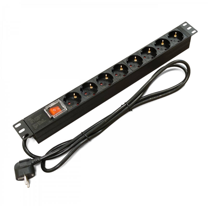 Блок Kingda 19" на 8 роз. нім. станд., 16А, з вимикачем, шнур 1.8м, 1U