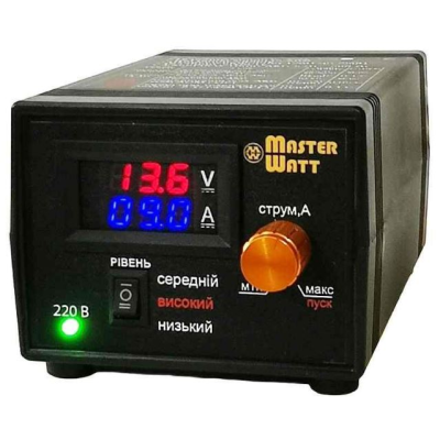 ЗУ для LiFePO4 акумуляторів MW-IZU12-25A(Ц) 12V з цифровим амперметром та регулятором струму до 25А, 150-250V, (MF,AGM,GEL,CA/CA,LiFePO4)