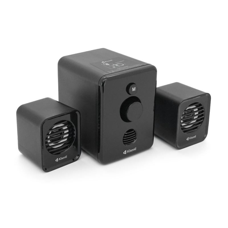 Колонки Kisonli U-3000BT, 5W+2x3W, USB/TF/BT/FM/AUX, с сабвуфером, DC: 5V, Black, BOX, Q40