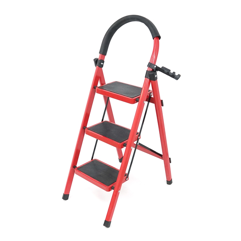 Складні сходи 80см, до 150кг, 3 сходинки з гумовими килимками, металеві, 4кг, Box