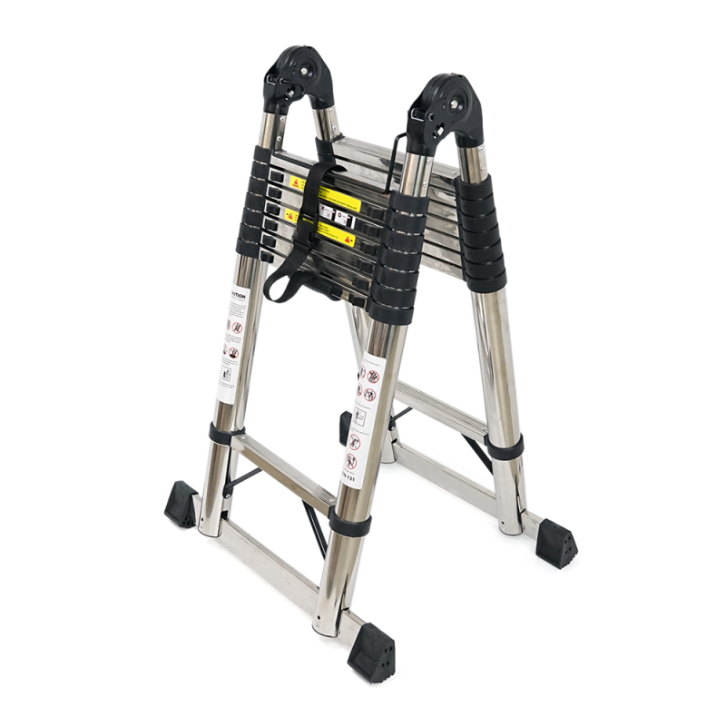 Сходи телескопічні 3.3м подвійні 8+8 ступенів, нержавіюча сталь, до 150кг, ширина 46см, вага 23.66кг, Box