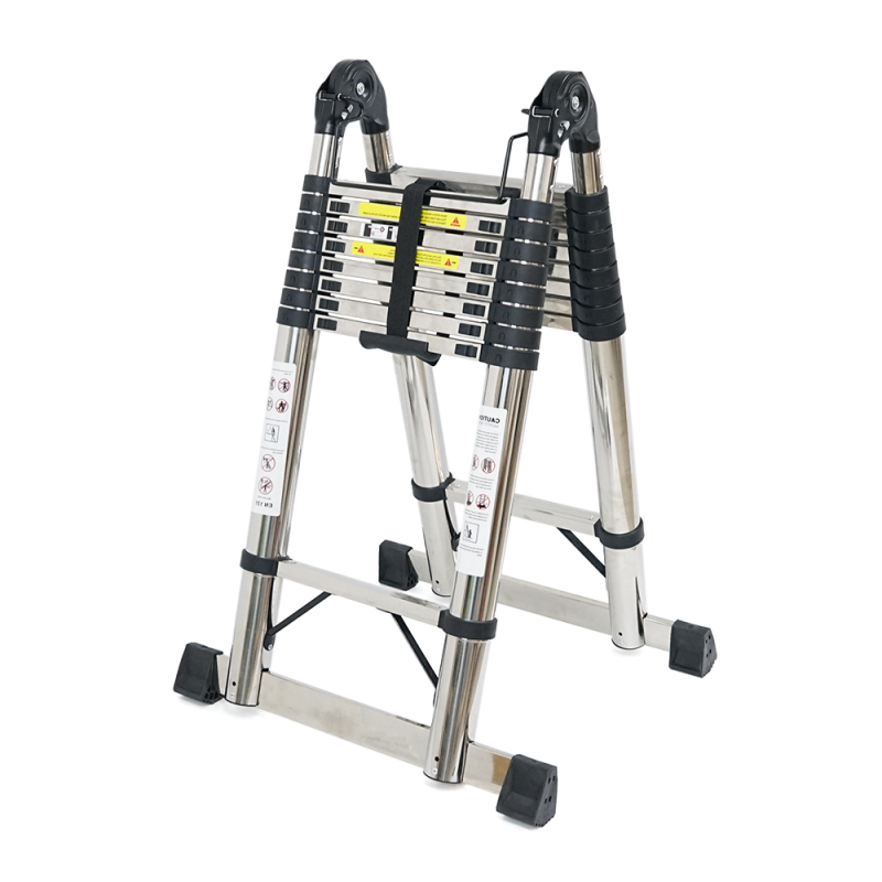 Сходи телескопічні 3.7м подвійна 9+9 ступенів, нержавіюча сталь, до 150кг, ширина 46см, вага 26.3кг, Box