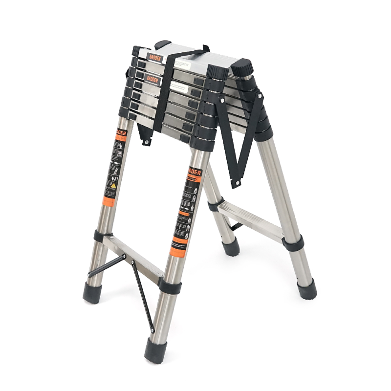 Сходи телескопічні 3.1м подвійна 8+8 ступенів, нержавіюча сталь, до 150кг, ширина 46см, вага 13.7кг, Box