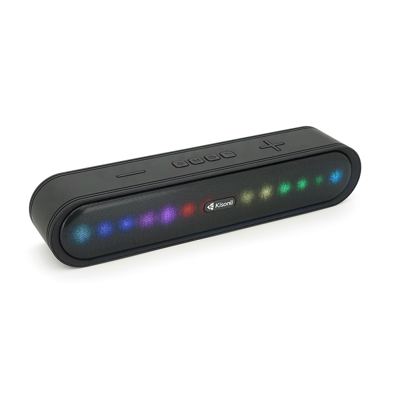 Колонка Kisonli LED-915 Bluetooth 5.0, 2х5W, 1200mAh, USB/TF/BT/FM/AUX, DC: 5V/1A, Black, BOX, Q30