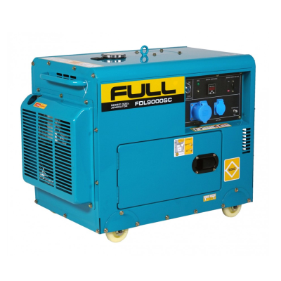 Генератор дизельний FULL FDL9000SC, 1-фазний 230V, 50Hz, 8.5kVA/6.8kW, бак 12,5 л, витрата 2 л/год, пуск: ручний/стартер (без АКБ), 900х520х700 мм, 160 кг