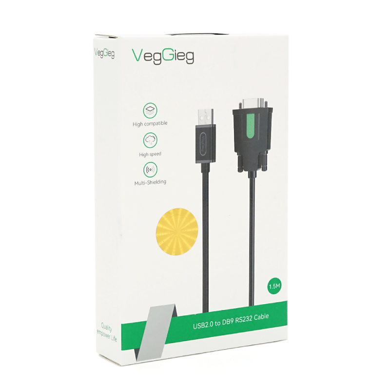 Кабель VEGGIEG V-U401, USB/RS232, PL2303 Chipset, Gray, довжина 1.5м, Box