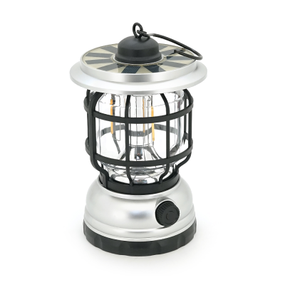 Лампа-ліхтар SW-1933T, 3LED, диммер, корпус-пластик, ударостійкий, USB кабель + Solar, акум 18650, Silver, BOX