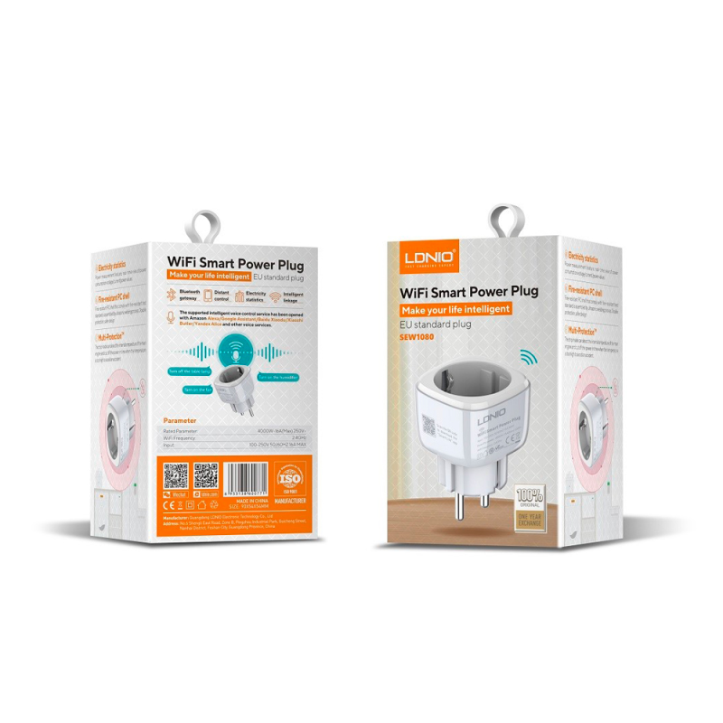 Розумна WI-FI/Bluethooth розетка LDNIO SEW1080 10A, White, Box