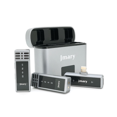 Петличний бездротовий мікрофон Jmary MW-15 (2шт)+ кейс, роз'єм Lighting, вбудований акумулятор 70 mAh, Silver, Box