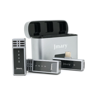 Петличний бездротовий мікрофон Jmary MW-15 (2шт)+ кейс, роз'єм Type-C, вбудований акумулятор 70 mAh, Silver, Box