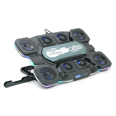 Підставка під ноутбук IceCoorel Q10, до17", fan4-70*15/2-50*15/2-60*15 мм, корпус пластик+алюміній, TYPE C+LCD display, 422x310x39.5mm, RGB-10 режимів, DC12V, Box Q8