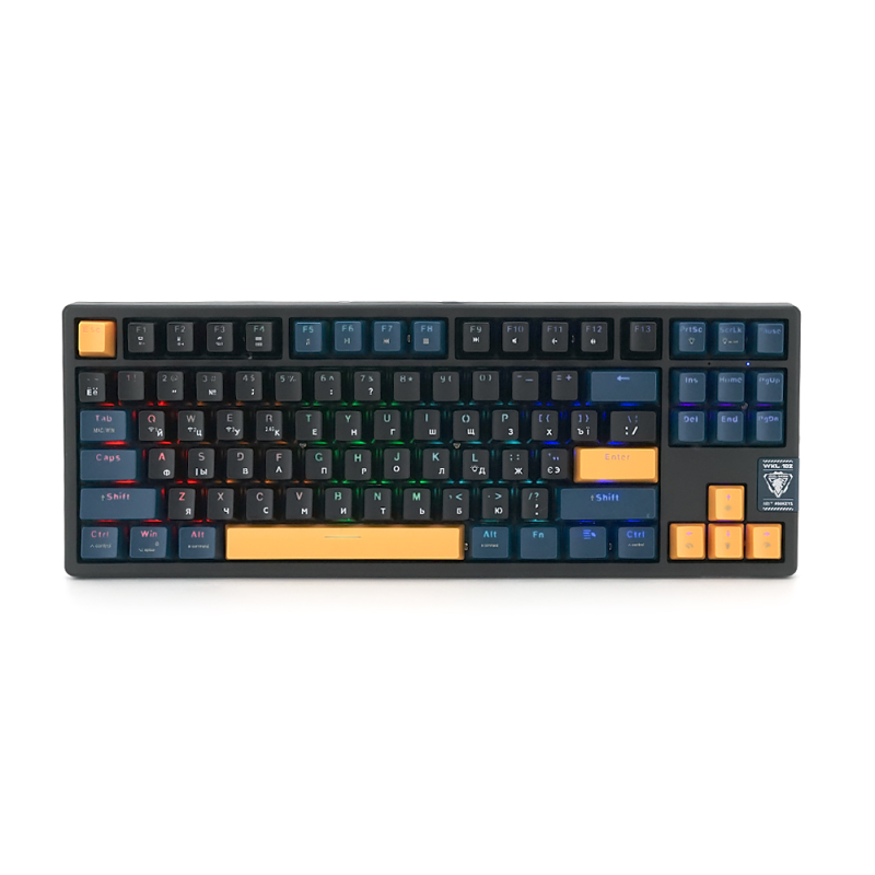Клавіатура механічна USB JEDEL WKL-102, довжина кабелю 170см , RGB підсвічування, (Eng/Укр/Рус), (385х160х50 мм), Black/Blue, 88к, Q10