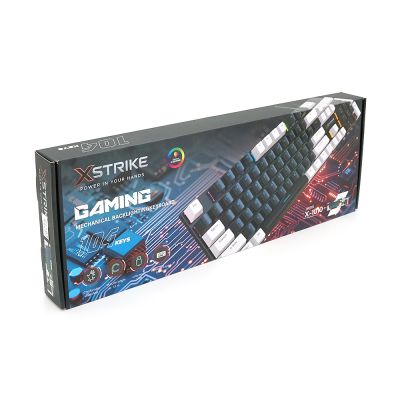 Механічна клавіатура USB XSTRIKE XS-1010, довжина кабелю 150см, RGB підсвічування, Eng/Укр/Рус, 465х165х45 мм, Black/White, 104к, Q20 Механічна клавіатура USB XSTRIKE XS-1010, довжина кабелю 150см, RGB підсвічування, Eng/Укр/Рус, 465х165х45 мм, Black/White, 104к, Q20