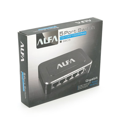 Комутатор ALFA S805 5 портів Ethernet 10/100/1000 Мбіт/сек, BOX Q120 Комутатор ALFA S805 5 портів Ethernet 10/100/1000 Мбіт/сек, BOX Q120