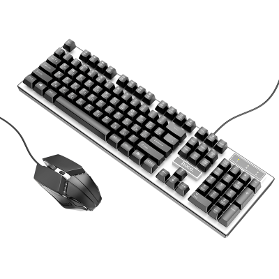 Комплект провідний KB+Mouse HOCO GM18, USB, RGB підсвічування, (Eng/Pyc), Black/White, Box