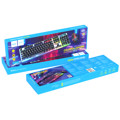 Комплект провідний KB+Mouse HOCO GM18, USB, RGB підсвічування, (Eng/Pyc), Black/White, Box
