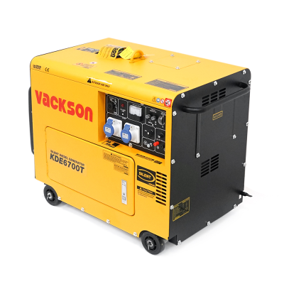 Генератор дизельний VACKSON KDE6700T, 1-фазний 230V, 50Hz, 5.5kVA/5.0kW, бак 15 л, витрата 1.4 л/год, пуск: стартер, 750x440x550 мм, 158 кг