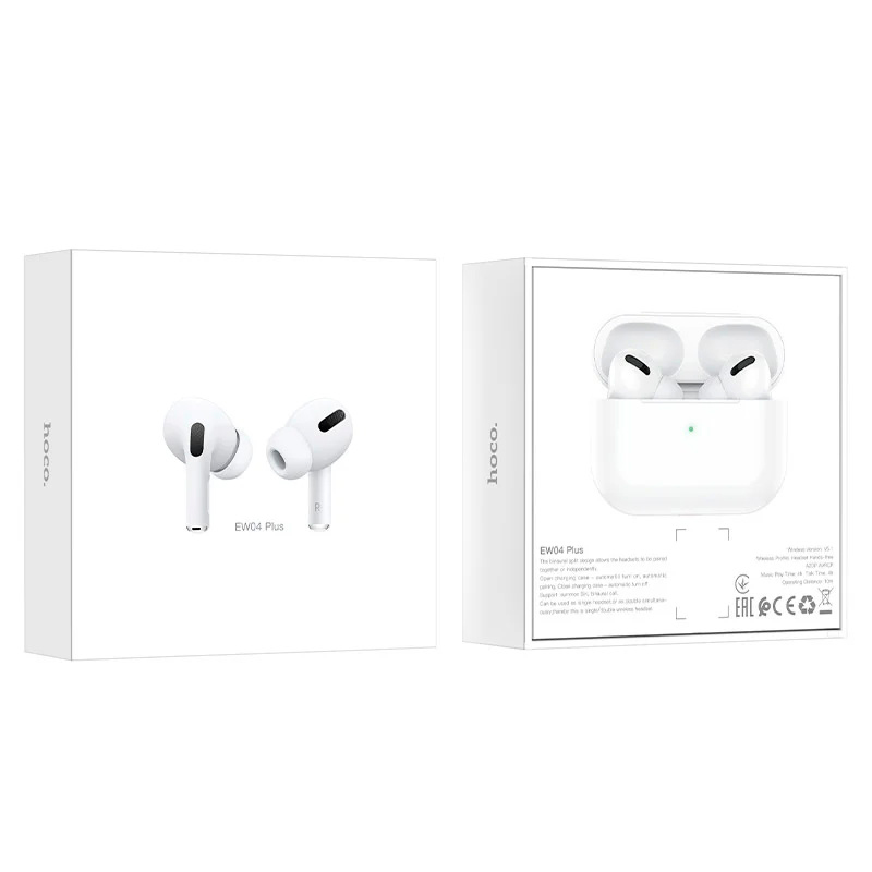 Навушники Bluetooth HOCO EW04 Plus, TWS Bluetooth 5.1, з мікрофоном, вакуумні, White, Кейс