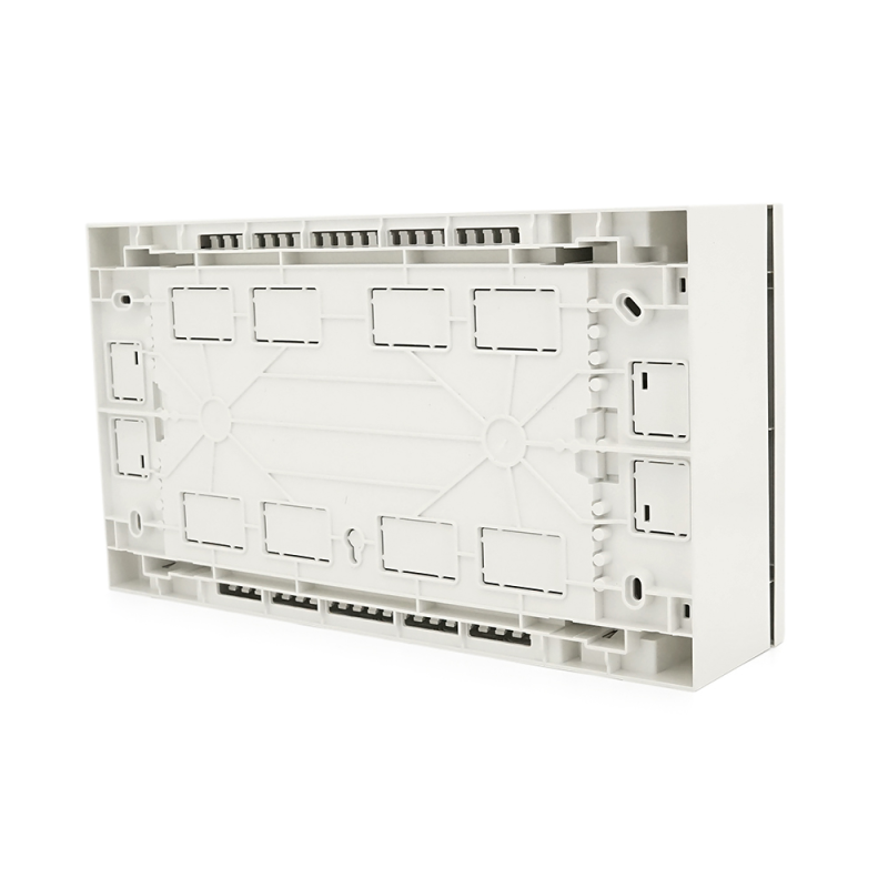 Мультимедійний 16-ти модульний щиток, навісний, 410х227х114мм, пластиковий, прозорі темно-сірі дверцята, об'єднання ящиків горизонтальне/вертикальне