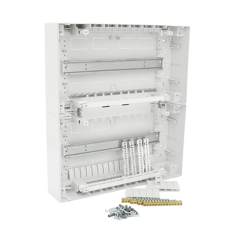 32-х модульний щиток, навісний, 410х454х114мм, пластиковий, прозорі темно-сірі дверцята, об'єднання ящиків горизонтальне/вертикальне