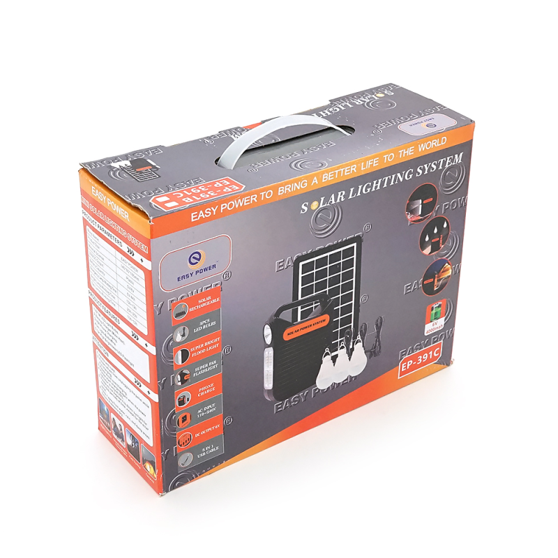 Переносний ліхтар EP-391 + Solar, Функції: PowerBank, АКБ 6V/3000mAh, 3 виносні лампочки 3W, 140х60х185мм, Box