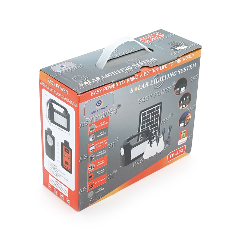 Переносний ліхтар EP-392 + Solar, Функції: PowerBank, АКБ 6V/4000mAh, 3 виносні лампочки 3W, 175х65х125мм, Black, Box