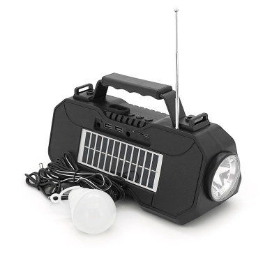 Переносний ліхтар EP-519 + Solar, Функції: PowerBank, FM радіо, USB/TF, Bluetooth, АКБ 1800mAh, 1 виносна лампочка 1W, 244x193x50мм, Black, Box