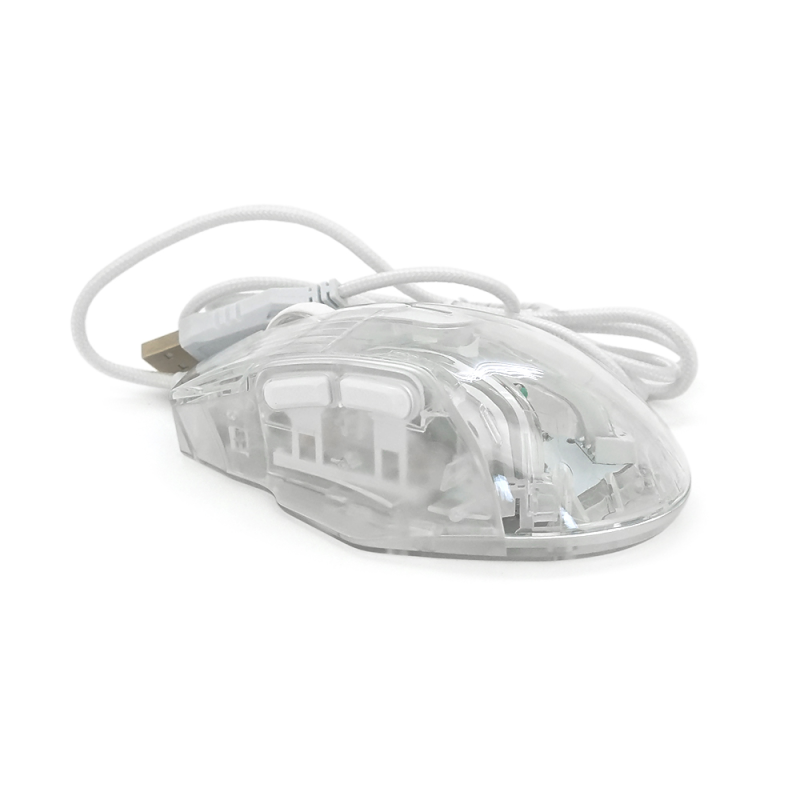 Миша провідна JEDEL GM1400, 6 кнопок, 1000/2400/3200/4800/6400/7200DPI, кабель 1,5 м. RGB підсвічування. 128х77х40 мм. Transparent. Box