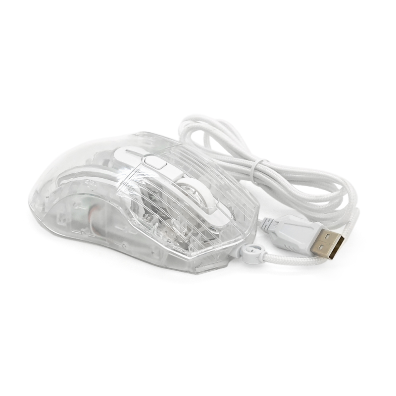 Миша провідна JEDEL GM1400, 6 кнопок, 1000/2400/3200/4800/6400/7200DPI, кабель 1,5 м. RGB підсвічування. 128х77х40 мм. Transparent. Box