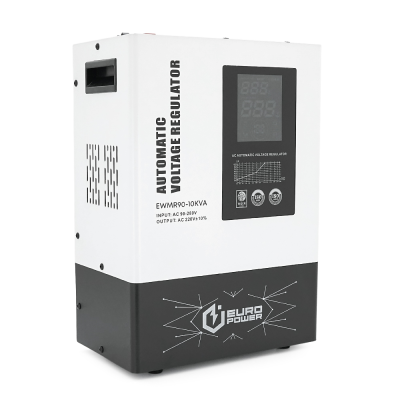 Стабилизатор напряжения релейный Europower EWMR90-10KVA LCD, 8000W, 60A, AC 95V-275V, 50Hz/60Hz, aluninum, ≤50dB, 440x390x270mm, 19kg, Q1