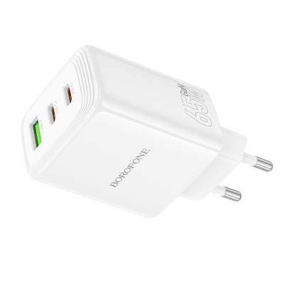 СЗУ BOROFONE BN32, 2xUSB-C+1xUSB, PD65W+QC3.0, White, Box СЗУ BOROFONE BN32, 2xUSB-C+1xUSB, PD65W+QC3.0, White, Box