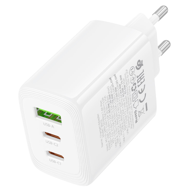 СЗУ BOROFONE BN32, 2xUSB-C+1xUSB, PD65W+QC3.0, White, Box СЗУ BOROFONE BN32, 2xUSB-C+1xUSB, PD65W+QC3.0, White, Box