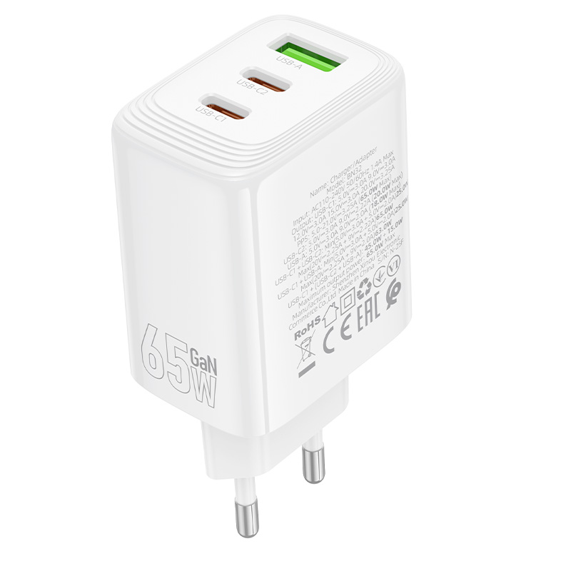 СЗУ BOROFONE BN32, 2xUSB-C+1xUSB, PD65W+QC3.0, White, Box