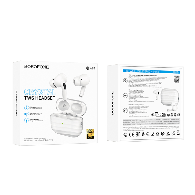 Навушники Bluetooth Borofone BW84, White, Кейс