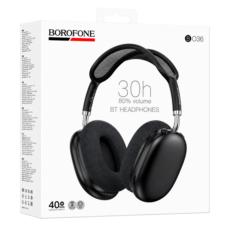 Навушники Bluetooth Borofone BO36, Black, Box