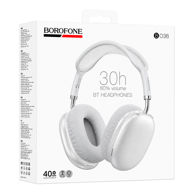 Навушники Bluetooth Borofone BO36, Silver, Box