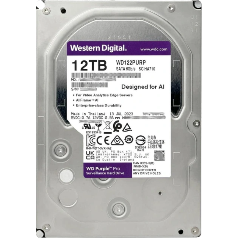 Жесткий диск 3.5" WD122PURP, 12 ТБ, SATA 3,  100 x 25 x 145 мм
