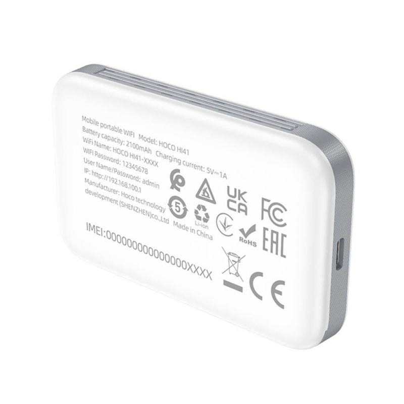 4G модем HOCO HI41(LTE), 900-2600МГЦ, 50-150Mb/s, USB, акумулятор 2100mAh, White, BOX