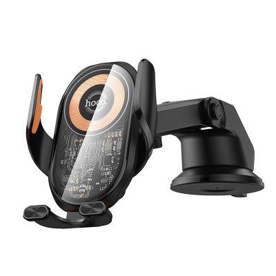 Автотримач HOCO HW34+ Wireless Charging 15W, кріплення на присосці, затискач 50-90мм, Black, Box
