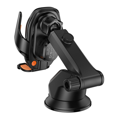 Автотримач HOCO HW34+ Wireless Charging 15W, кріплення на присосці, затискач 50-90мм, Black, Box