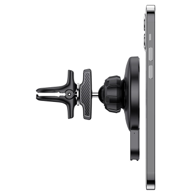 Автотримач HOCO СА85+ Wireless Charging 15W, кріплення на решітку, магніт, Black, Box