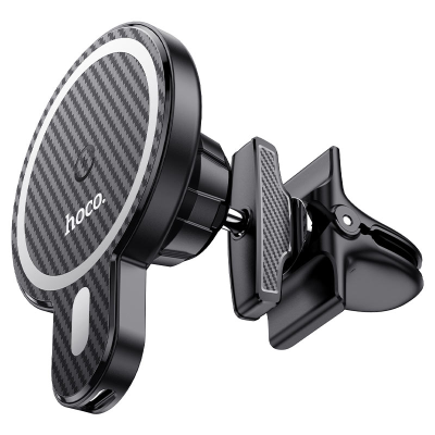 Автотримач HOCO СА85+ Wireless Charging 15W, кріплення на решітку, магніт, Black, Box
